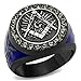 Marimor Jewelry Stainless Steel Black and Blue Ion Plated Crystal Masonic Freemason Ring Size 8-13