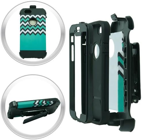 THETUNZ (TM) 4 in 1 Super Armor Spectra Shield Hybrid Combo Phone Case Cover w/ Built in Screen Protector &amp; kickstand (Teal Chevron)
