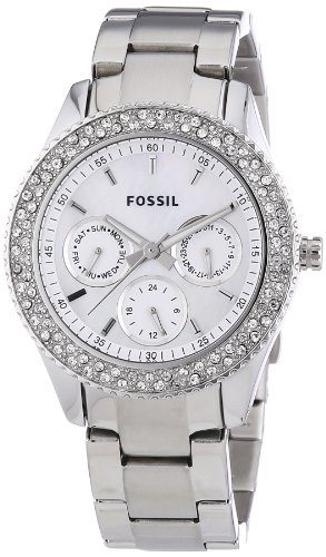 Fossil ES2860 - Reloj analógico de cuarzo para mujer con correa de acero inoxidable, color plateado