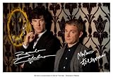 BBC SHERLOCK 3 BENEDICT CUMBERBATCH & MARTIN FREEMAN SIGNED AUTOGRAPH PHOTO A4 12X8 INCHES PRINT POSTER HOLMES SERIES SEASON 1 & 2