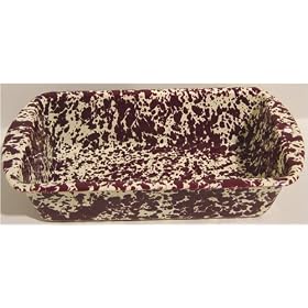 Loaf Pan, Enamelware, Burgundy on Cream Marble by Crow Canyon Home