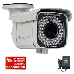 VideoSecu Outdoor 700TVL IR Security Camera 1/3" SONY Exview CCD II EFFIO-E DSP 65 IR Leds 8-20mm Varifocal Lens 3X Zoom CCTV Day Night Vision Camera for DVR Home Surveillance Free Power Supply IR549K WB7