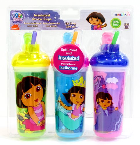 Munchkin Dora Insulated Spill Proof Straw Cups 3/pk Girls BPA FREE
