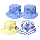 ベビー 帽子 クロッシェ 女の子 男の子 Kids Foret キッズフォーレ リバーシブル UVカット ギンガムチェック イカリ刺繍 女児 男児 ベビー (1.イエロー/46cm)