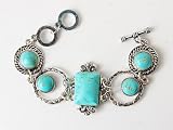 Ethnic Tribal Inspired Faux Turquoise Rectangular Link Fashion Toggle Bracelet