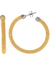 Yellow Gold over Sterling Silver 1.5 inch Hoop Diamond-cut Popcorn Earrings