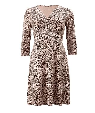 Maternity Oatmeal Bird Print Wrap Jersey Dress