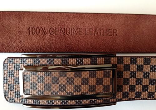 Eurodesign Mens Leather Belt Checkered Brown Black Adjustable (36-40)