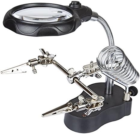Third Hand, Kuaguoyi 3.5x&amp;12X 3rd Helping Hand Clip LED Magnifying Soldering Iron Stand Len Magnifier