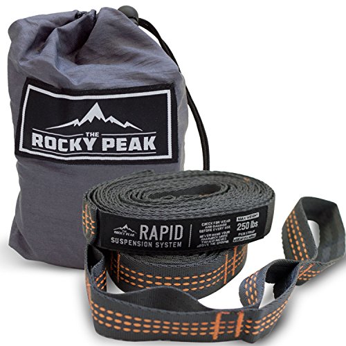 NEW Hammock Tree Straps (2pc) - High Quality Heavy Duty No Stretch Suspension System - Fast Easy Setup - Fits Any Hammock - by The Rocky Peak