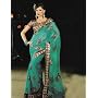 Green Shimmer Faux Georgette Indian Belly Dance Dress Wrap Sari Party Wear Saree with Blouse