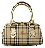 Burberry Bennett Check Coated Canvas Gold Leather Handbag 3201019