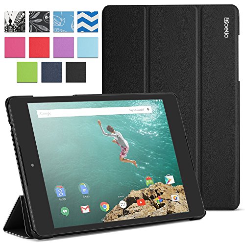 Google Nexus 9 Case - Poetic Google Nexus 9 Case [Slimline Series] - [Lightweight] [Ultra-slim] PU Leather Slim-Fit Trifold Cover Stand Folio Case for Google Nexus 9 Black (3 Year Manufacturer Warranty From Poetic)