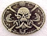 Brass Skull Bones & Snakes Belt Buckle Creepy Evil Pirate