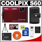Nikon Coolpix S60 10 Megapixel Digital Camera (Crimson Red) with 5x Optical Zoom + EN-EL10 Battery + 8GB Card + Leather Case + Accessory Kit