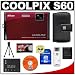 Nikon Coolpix S60 10 Megapixel Digital Camera (Crimson Red) with 5x Optical Zoom + EN-EL10 Battery + 8GB Card + Leather Case + Accessory Kit