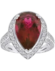14K White Gold 6.78 CTW Rubellite Tourmaline and Diamond Ring
