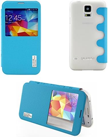 DLONS® Ultra Slim Thin Flip PU Leather View Window Case Cover with PC Backcover Shell for Samsung Galaxy S5 V i9600 - Blue