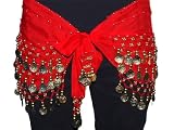 Ceinture/Costume Danse Orientale Sequins dorés, Rouge, Belly Dance Foulard Hip