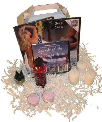 The For Her Massage Gift Basket: Sensual Woman’s Massage DVD / Sports Massage for Women , Oil, Relaxation Music, Candles, Incense (2 DVD/1 Oil/1 CD)