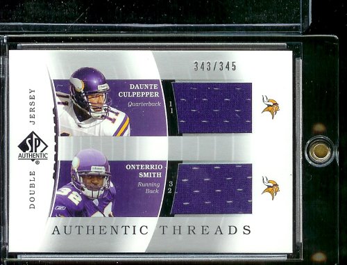 2003 SP Authentic Daunte Culpepper / Onterrio Smith Authentic Threads Double Jerseys 343/345 Minnesota Vikings Football Card - Mint Condition - Shipped In Protective Display Case