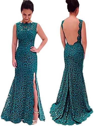 Chicnova Women's Crochet Floral Lace Prom Gowns Backless High Slit Long Dresses
