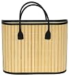 Split Bamboo Beach Bag with Canvas Lining and Leatherette Handle and Trim 13" x 15 3/4" x 6 1/4"