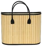 Split Bamboo Beach Bag with Canvas Lining and Leatherette Handle and Trim 13" x 15 3/4" x 6 1/4"