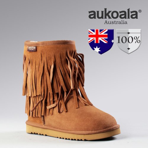 Aukoala Australia Sheepskin Warm Mocha Short Winter Boots For Womens_Chestnut_Us Size 5 On Sale