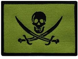 Jolly Roger Calico Jack Rackham Flag Embroidered Patch Green Subdued Pirate Skull Swords Iron-On Emblem