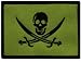 Jolly Roger Calico Jack Rackham Flag Embroidered Patch Green Subdued Pirate Skull Swords Iron-On Emblem