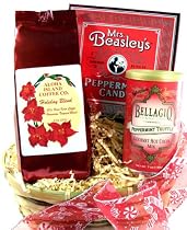 Happy Holiday Peppermint Gift Basket with Kona Holiday Blend Coffee, Peppermint Candy and Cocoa