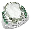 11.00 Carat Genuine Green Amethyst Oval & Emerald Rounds Sterling Silver Ring