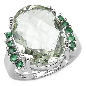 11.00 Carat Genuine Green Amethyst Oval and Emerald Rounds Sterling Silver... by JewelzDirect
