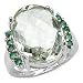 11.00 Carat Genuine Green Amethyst Oval & Emerald Rounds Sterling Silver Ring