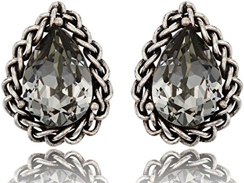 Black Diamond-Colored Teardrop-Shaped Rhinestone Post Earrings [Swarovski Element Crystals]