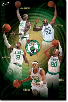 (24x36") Boston Celtics Poster - Ballers, Starting Five - Large 24x36 Inches Art Poster Print, NBA Paul Pierce, Ray Allen, Rajon Rondo, Kevin Garnett, Shaquille O'Neal
