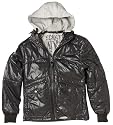 Schott Mens Wet Look Hooded Puffa Jacket Black