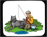 Mouse Pad with human, body, individuals, fisher, individual, domestic, boy, persons, fisherman, sit, dogs, fish, humans, fishing, people, animal, person, dog
