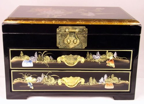 Elegant Oriental Black Lacquered Jewelry Box