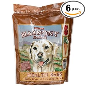 HARMONY FARMS Health Bars with Natural Crunchy Peanuts For Dogs, 18-Ounce Bags (Pack of 6)