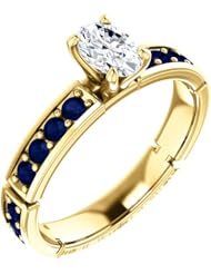 14K Yellow Gold Oval Cut Diamond and Sapphire Ring -- LIFETIME WARRANTY