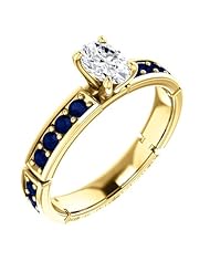 18K Yellow Gold Oval Cut Diamond and Sapphire Ring -- LIFETIME WARRANTY