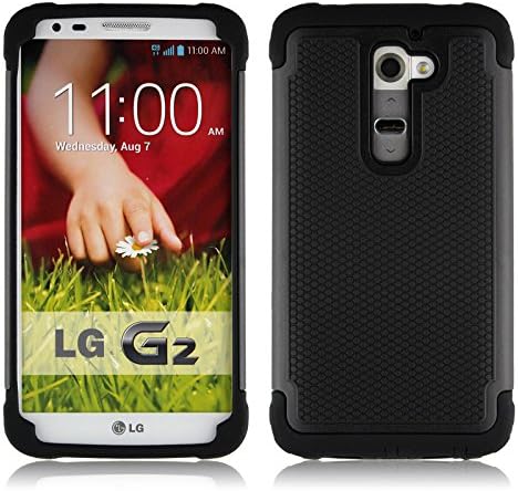 LG G2 Dual Layer Hybrid Protective Case - Impact Resistant Bumper, Black/Black