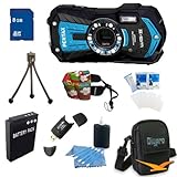 Pentax Optio WG-2 16 MP Digital Camera (Azure Blue)Super Bundle Includes 16GB Memory Card, Reader, Battery, Case, Tripod, Floating Wrist Strap, Screen Protectors, & Lens Cleaning Kit.