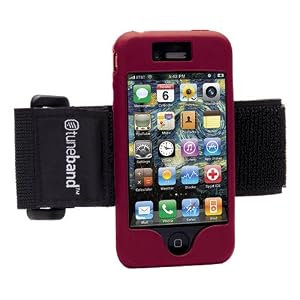 Tuneband for iPhone 4, Grantwood Technologys Armband, Silicone Skin, and Front and Back Screen Protector, Red