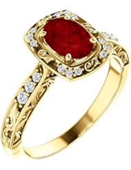 18K Yellow Gold 7.00x5.00mm Oval Cut Ruby and Diamond Ring -- LIFETIME WARRANTY