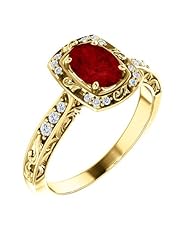 14K Yellow Gold 7.00x5.00mm Oval Cut Chatham Created Ruby and Diamond Ring -- LIFETIME WARRANTY