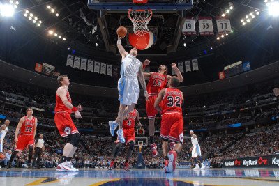 Chicago Bulls v Denver Nuggets: Chris Andersen and Joakim Noah Photographic Poster Print by Garrett Ellwood, 24x36