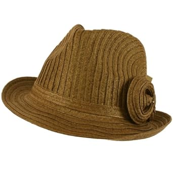 Ladies Summer Braid Ribbon Bow Fedora Trilby Hat Brown